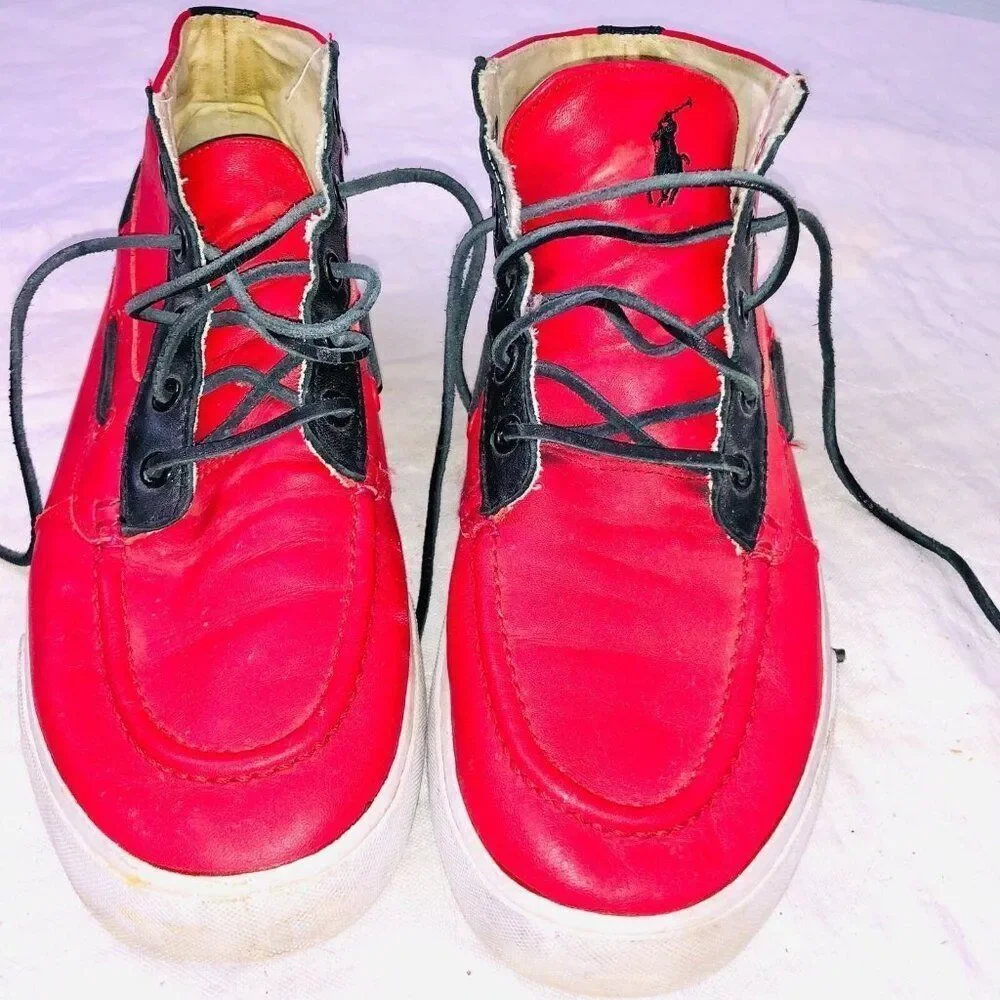 Polo Ralph Lauren Mens 8 Shoes Red Navy Blue Sander Chukka Leather Casual